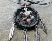 Black Dream Catcher Necklace Jasper Silver Turtle
