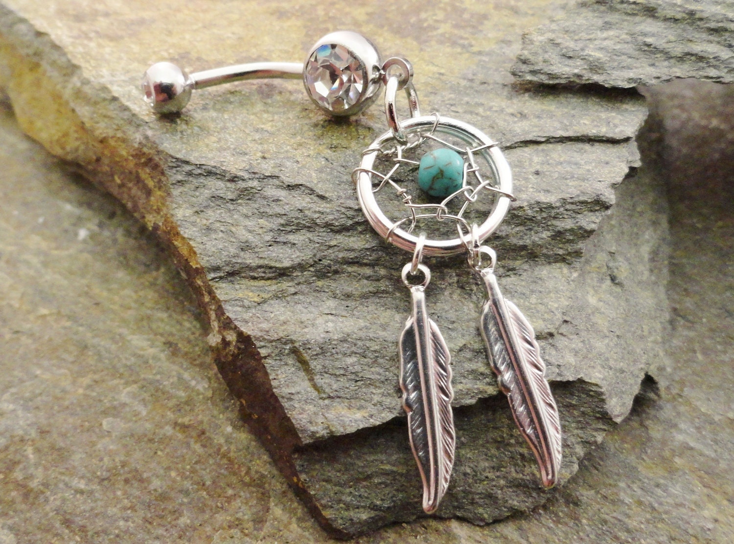 Turquoise Dream Catcher Belly Button Ring