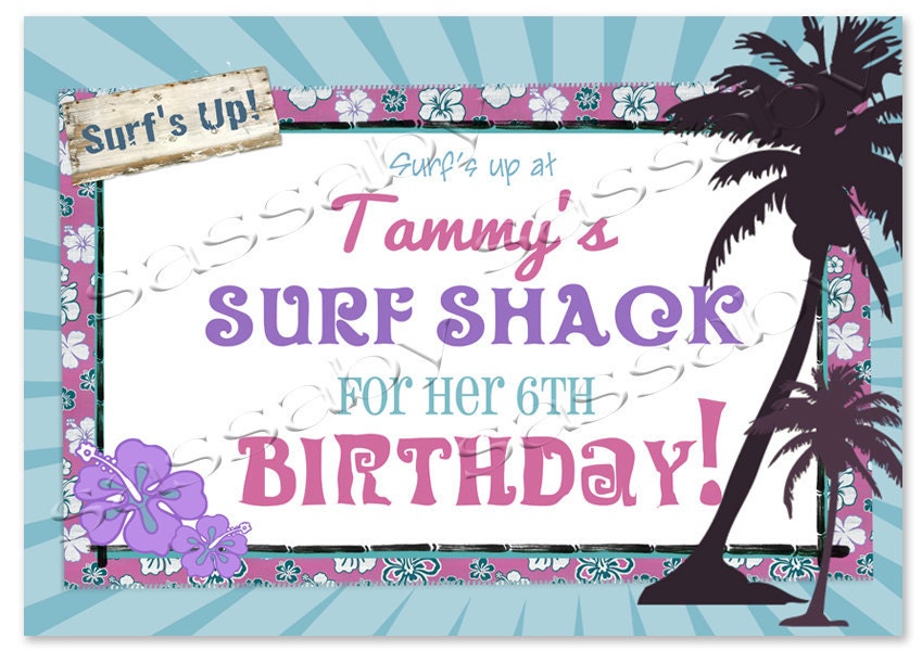 Party Poster Vintage Surfer Girl - Girls Birthday Party - DIY PRINTABLE FILE by Sassaby Il_170x135