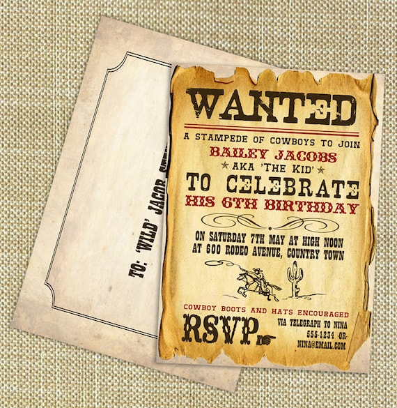 Wild West Cowboy Boys Party Invitation - DIY PRINTABLE FILE by Sassaby Il_570xn
