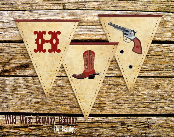Wild West Cowboy Party Banner - Boys Birthday - DIY PRINTABLE FILES by Sassaby Il_570xn