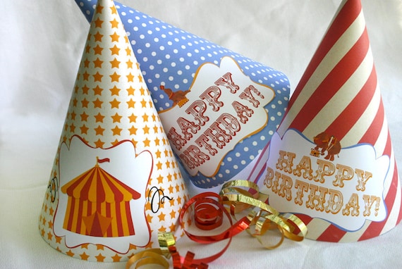 Party Hats Vintage Circus - Kids Birthday Party - DIY PRINTABLE FILE by Sassaby Il_570xn