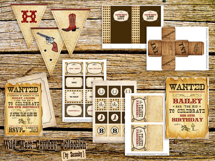 Wild West Cowboy Party Collection - Boys Birthday Party - DIY PRINTABLE FILES by Sassaby