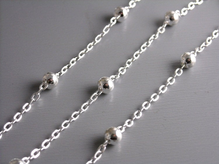 CHAIN-SILVER-BALLBEAD-2MM - 10-Foot of Silver Plated Brass Chain with Brass Ball Bead - 2mm x 2mm