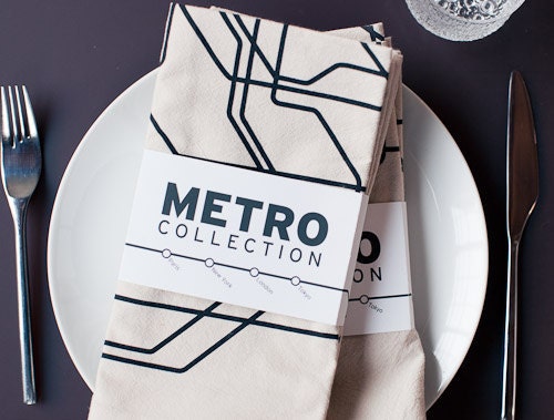 Subway Dinner Napkins of New York, Paris, Tokyo & London - Set of 4 - Natural Cotton