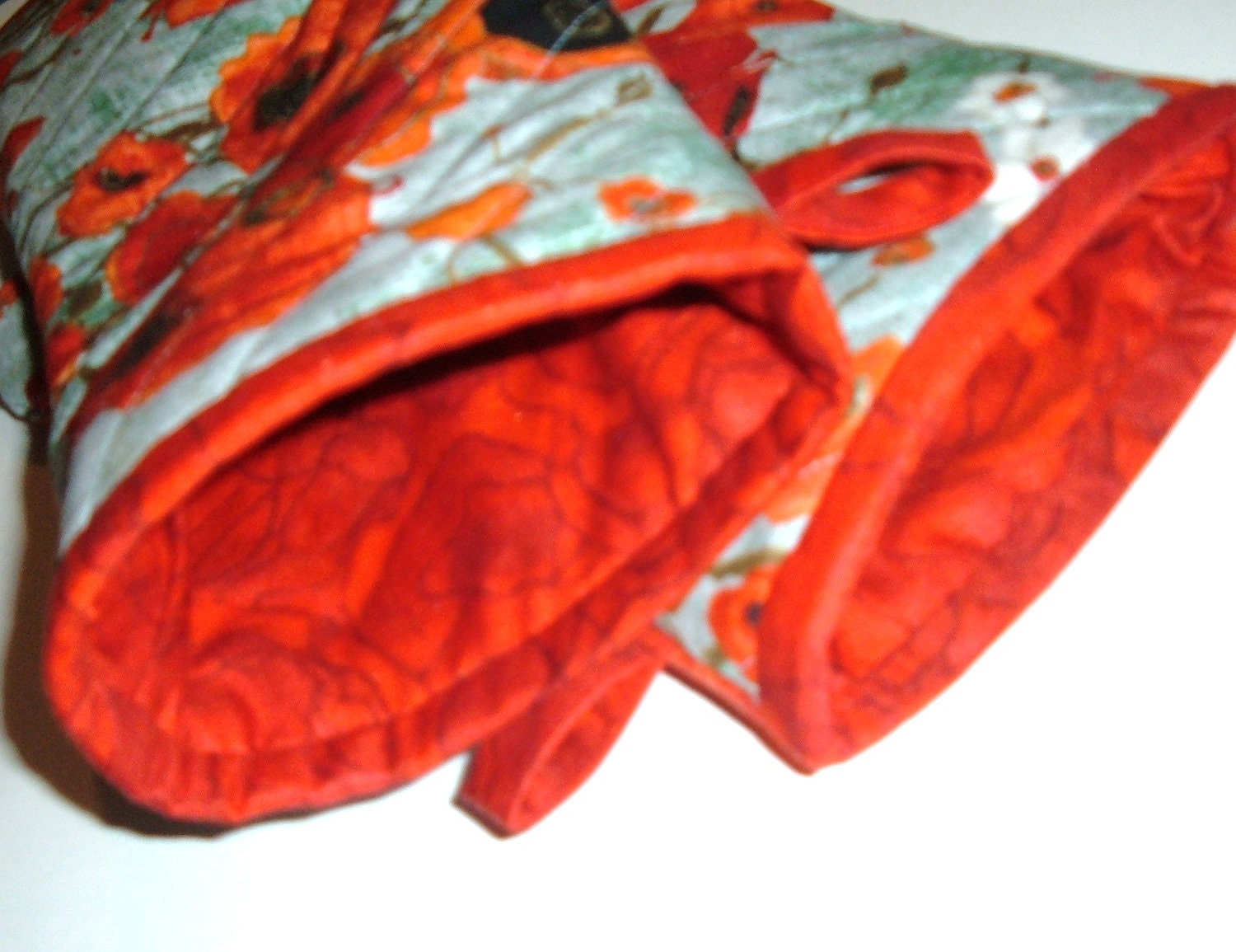 Oven Mitts - Poppies on Teal - Gift for Foodie - Gift Under 30