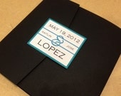 Pocketfold Wedding Invitation in Black and Blue
