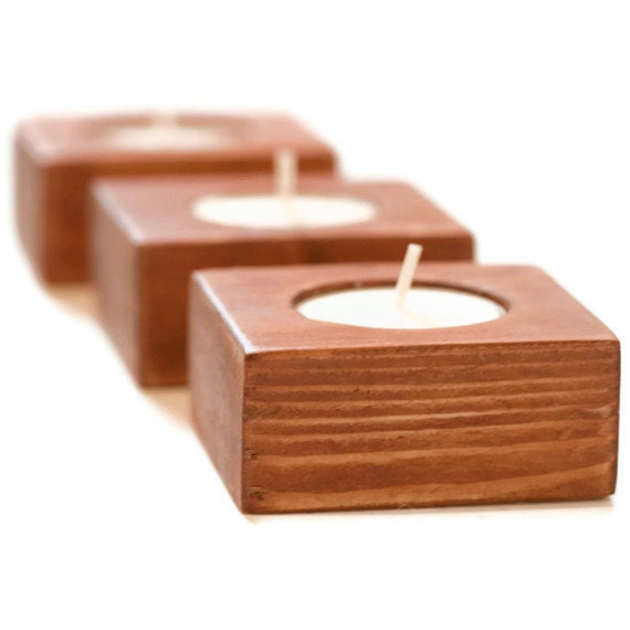 Rustic Wood Candle Holder Set Tea Light set of 6
