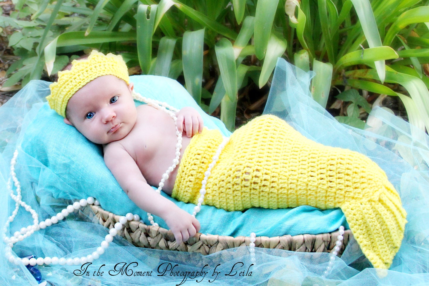 Crochet Mermaid Tail and matching crown Newborn photo prop costume