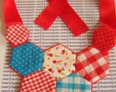 Picnic patchwork red, white and blue hexy statement necklace