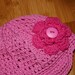 20" Girls Pink Beanie Hat with Fuschia Flower and Button