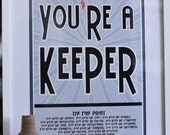 Love A3 Print- You're A Keeper- Typography, Grey, White, Heart, Poster, Unisex, Gratitude. Anniversary, Under 50