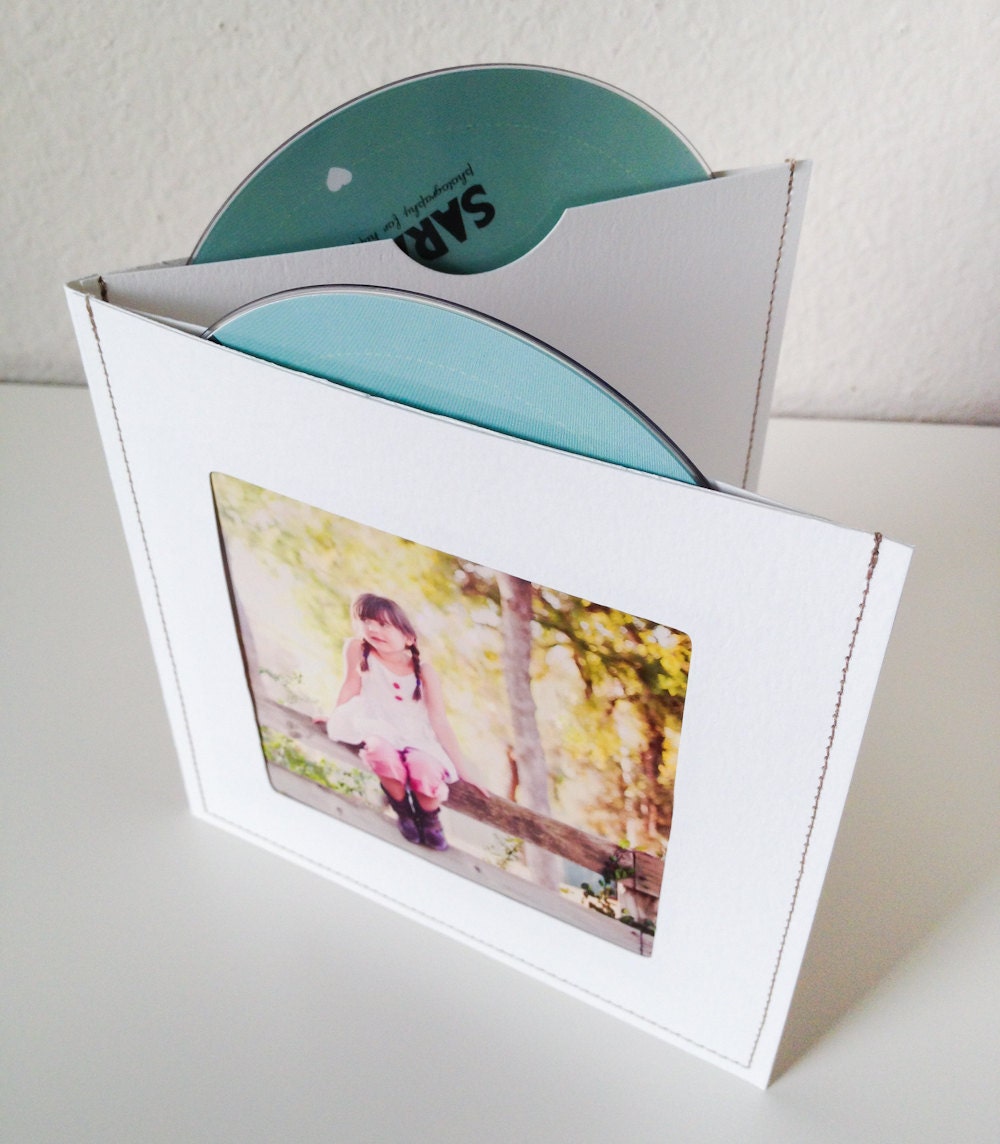 DVD Cases / Sleeves - 40 White Stitched Double DVD Sleeves w/2 dvd slots and Photo Opening on Front
