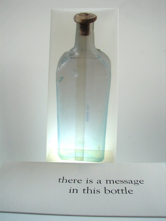 Message in a Bottle Translucent Envelope with Blank Card (Light Verdigris Green Bottle) - Create your own custom card