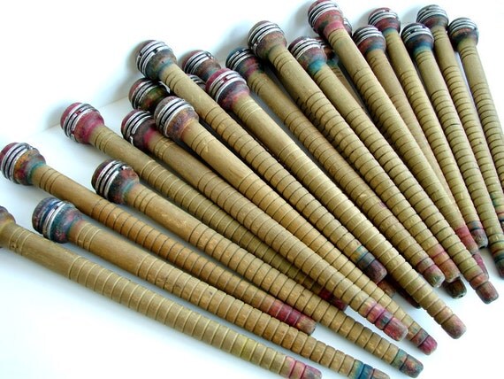 Vintage Large Industrial Textile Wood Quill Bobbins by ThirdShift