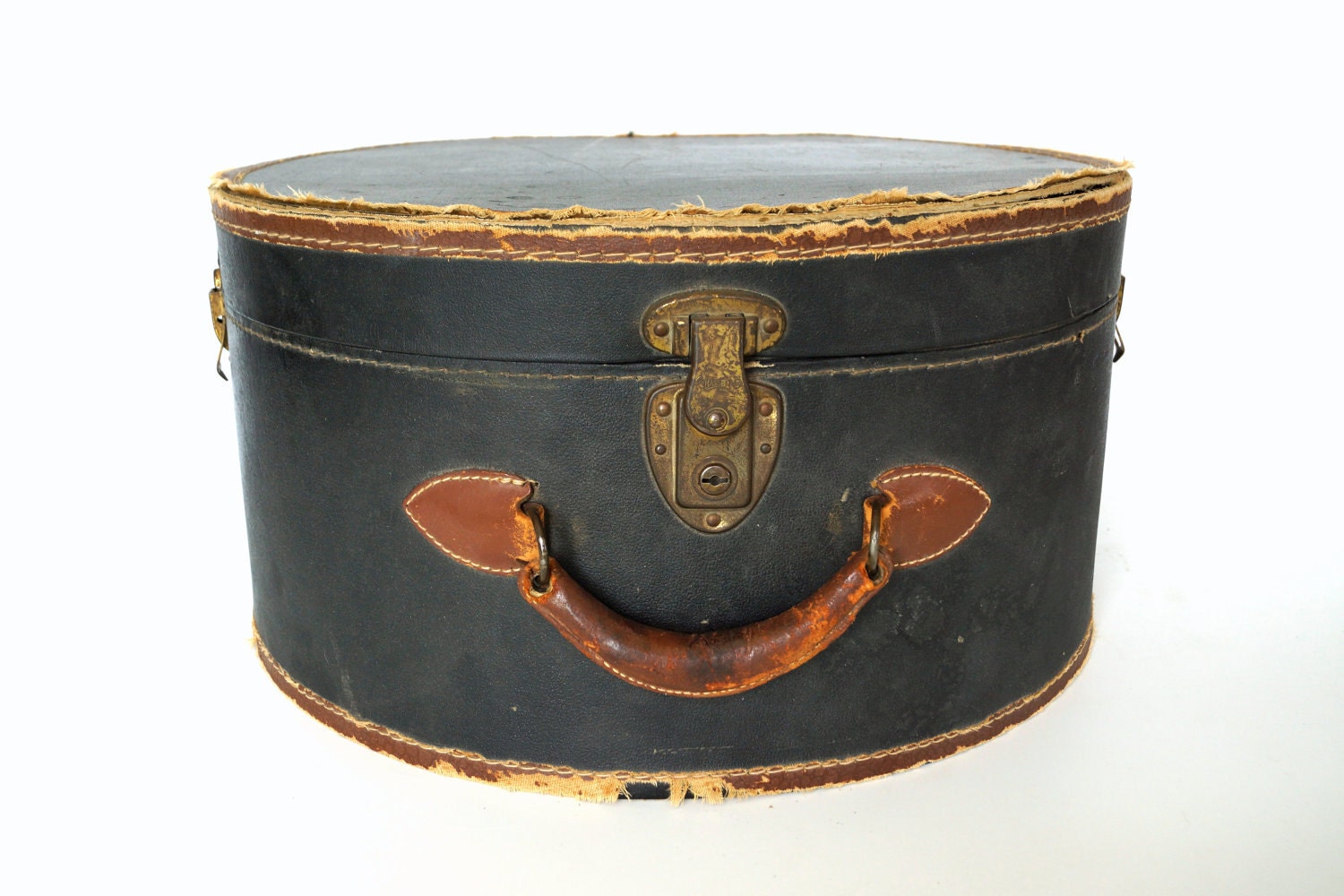 Vintage / Antique Black Leather Hat Box (circa.1920s), Travel Case - Collectible, Home Decor, Storage, and more