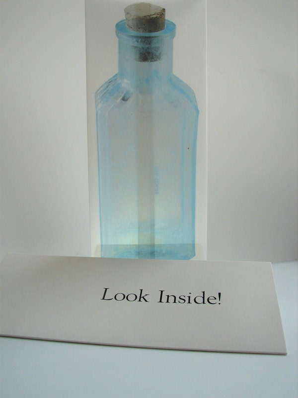 Message in a Bottle Translucent Envelope with Blank Card (Aqua Marine Bottle) - Add your own custom card inside the bottle