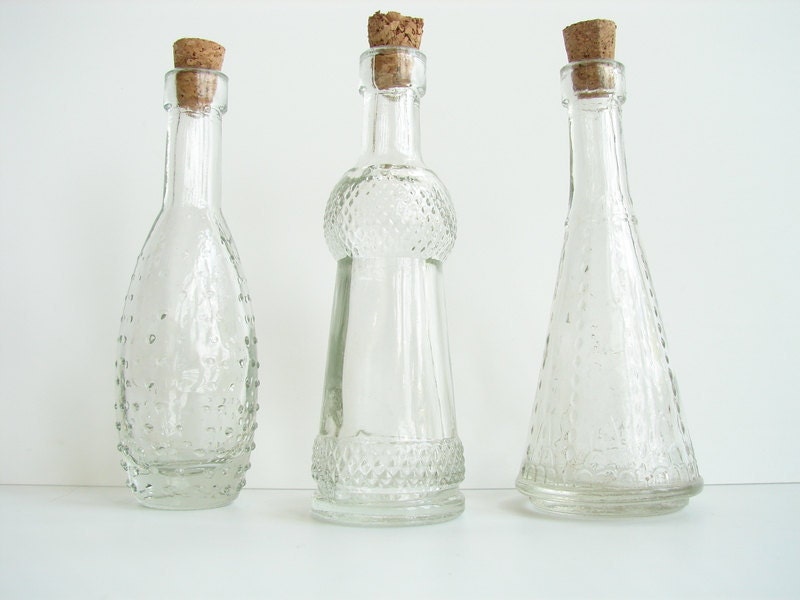 Decorative Clear Glass Bottles with Corks, 5" tall (Set of 3) - Group No.1 - Small bottles for Handmade Spices, Bath Salts, and more