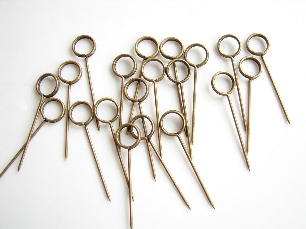 Metal Memo Pins in Antique Brass Finish (Set of 20) - Use for paper projects, cards, altered art, and more