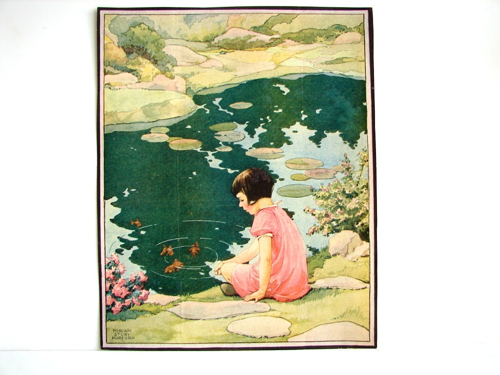 Vintage Woman's World Magazine Cover Art "Koi Pond" by Miriam Story Hurford (1930s) - Collectible, Ephemera, Altered Art and more