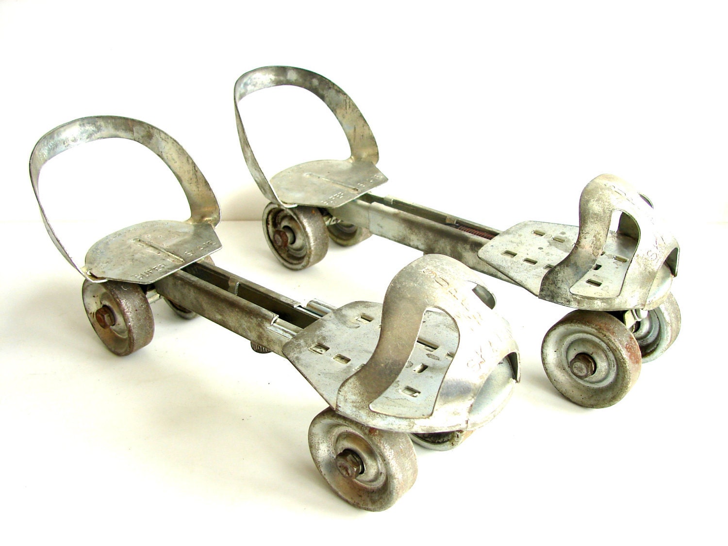 Vintage Super Skates Adjustable Silver Metal Roller Skates