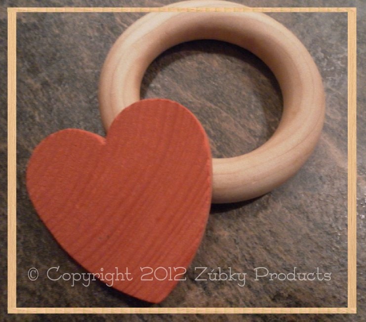 Zúbky Valentine's Day Teething Gift Set - All Natural Organic Wooden Teether Ring and Heart for your Natural Baby LIMITED EDITION
