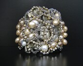 Pearl & Rhinestone Bridal Bracelet with Tangled Chain   -  Vintage Inspired  Cuff
