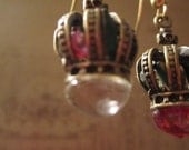 Boho ro bohemian royalty dangle stunning one of a kind earrings rhinestone filled crowns red clear bottom cabs