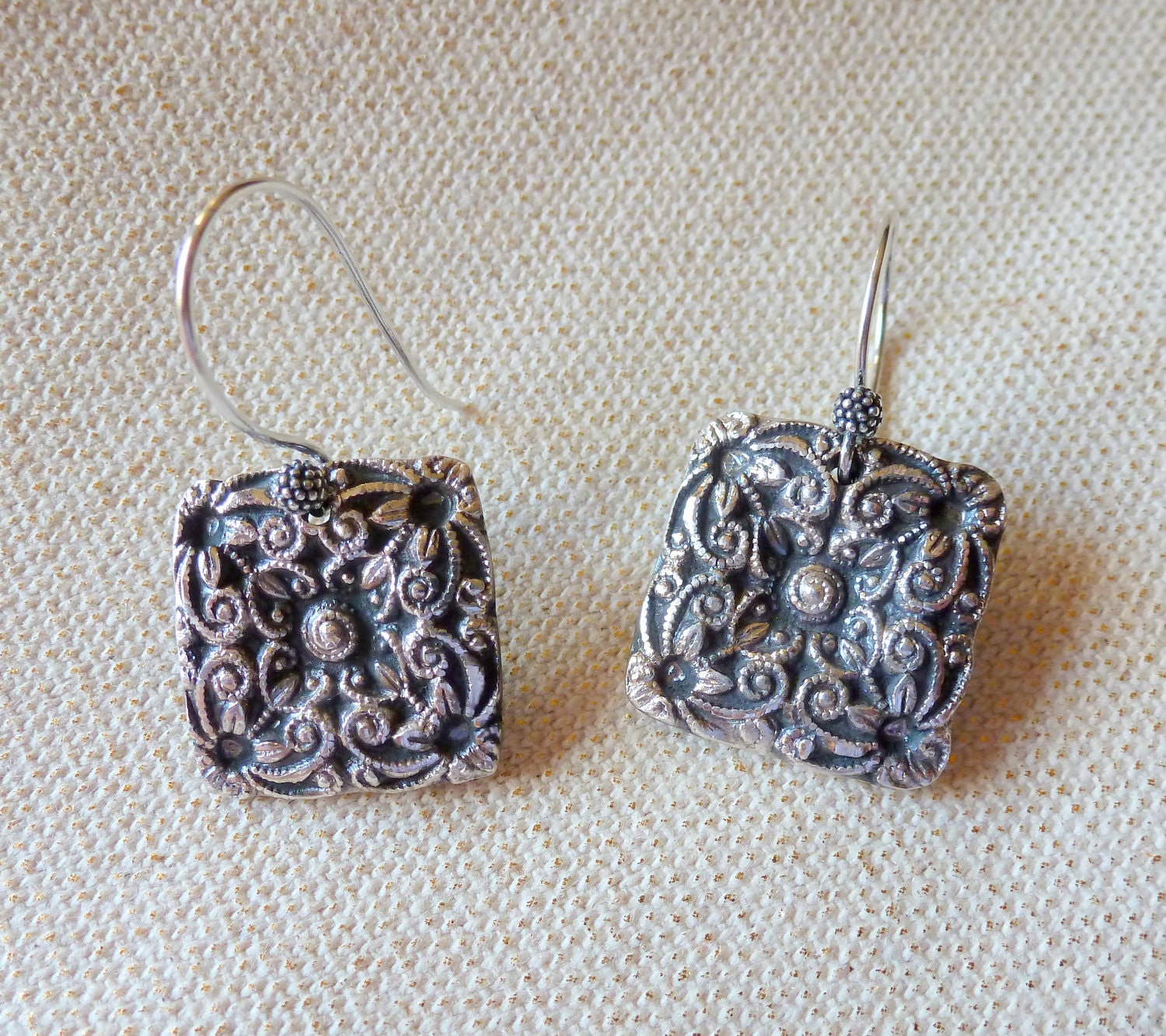 Fine Silver Vintage Inspired Earrings. PMC