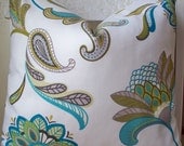 Decorative Pillow Aqua Teal Paisley Gold Citrine 18 X 18 LAST ONE