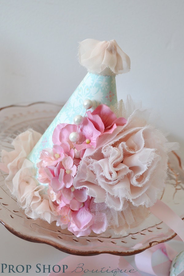 Girl's Shabby Chic Ballerina Flower Garden Birthday Party Hat, Photo Prop, Special Occasion, First Birthday