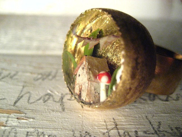 Tiny Birch Bark House no.5 with red mushroom