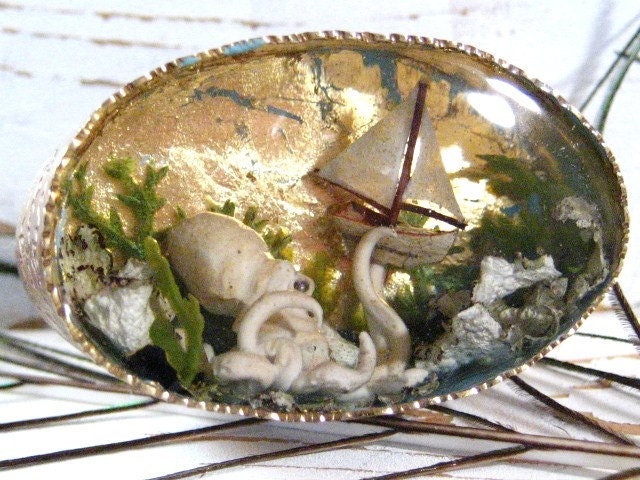 Giant Squid vs.The Sailor resin and brass ring