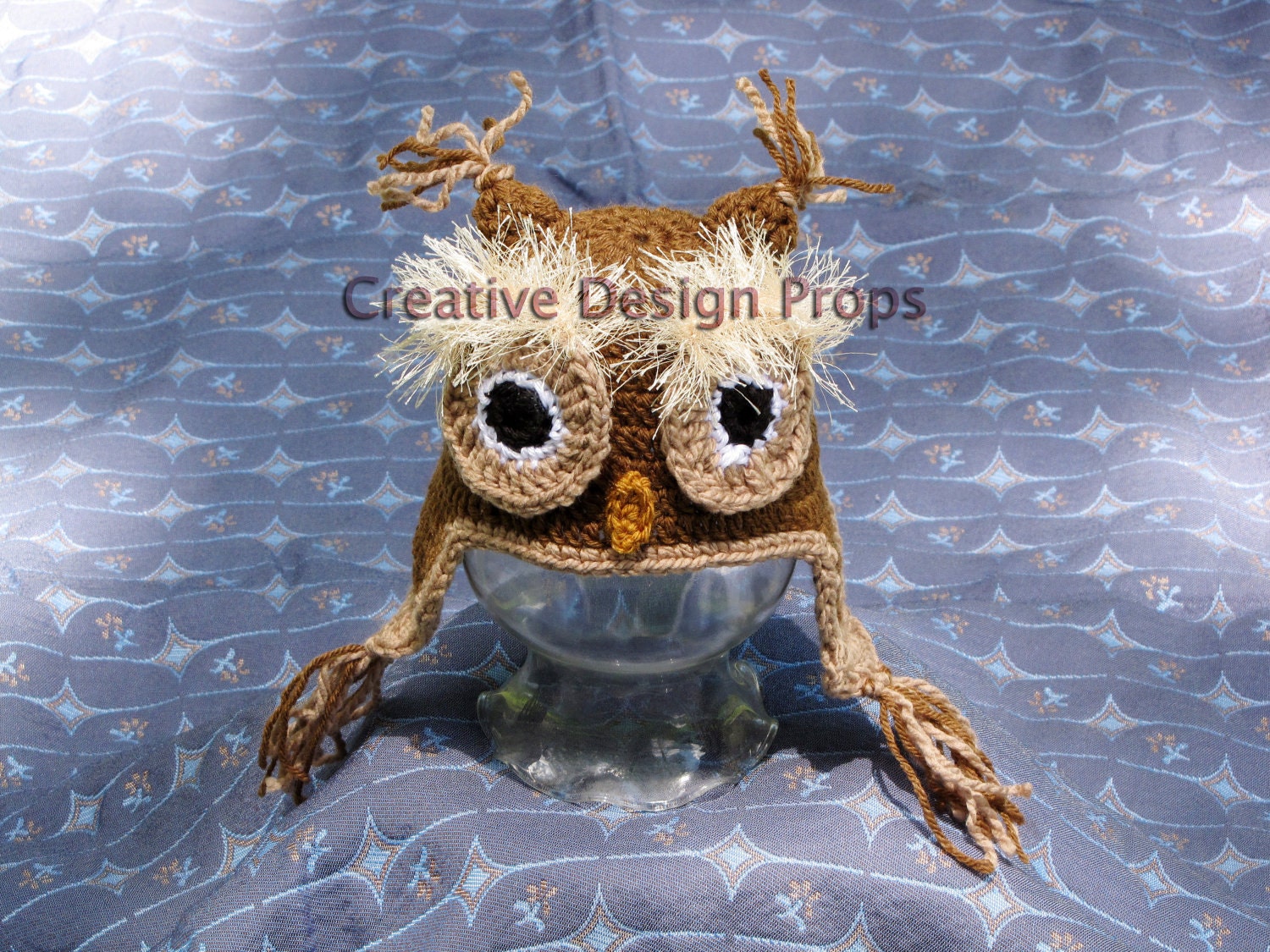 The Owl Hat Natural color 0-1, 2-3 and 3-6 mo -- great photo prop or perfect gift for Baby Shower