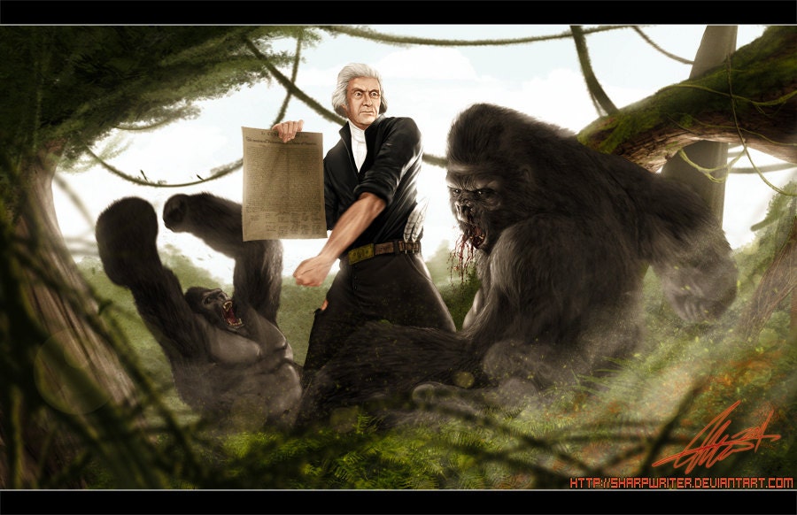 Thomas Jefferson Battling a Gorilla Limited Print
