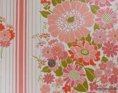 1970's Vintage Wallpaper Pretty pink large floral and stripe