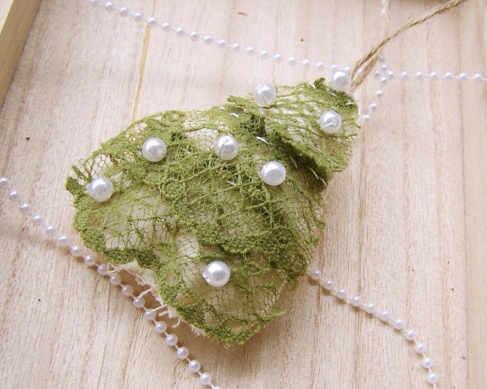 CLOSEOUT SALE -Lace Christmas Tree with Pearls-Winter Wedding -Christmas Wedding -Christmas Tree Ornament -Holiday Decoration