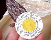 Vintage Book Page Flower Boutonniere -Flower Pin -Rustic Vintage Wedding -Naples Yellow and Rust