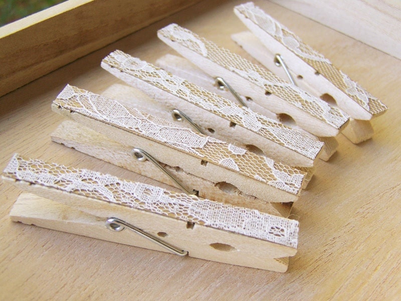 SALE -Lace Clothespins -Antique White -DIY Wedding Accessory -Shabby Chic Wedding -Woodland Wedding -Country Wedding - Top Selling