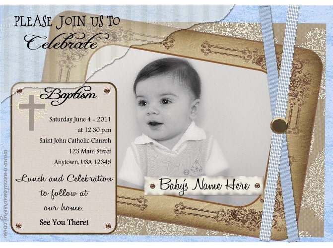 Baptism - Christening Invitation - Sepia - Baby Blue - Pink - Baby Girl - Baby Boy - DIY Il_170x135