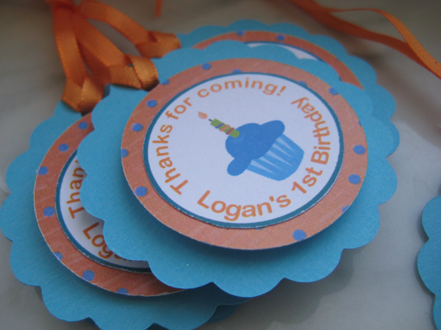 Orange and Aqua Favor Tags - Baby's First Birthday, Baby Showers - Cupcakes for Logan Line Il_570xn