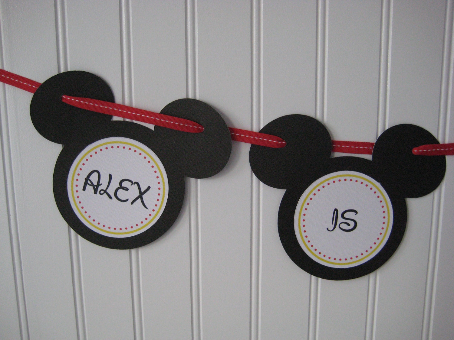 Baby's First Birthday Mickey Mouse Banner for Highchair - Mickey Mouse Ears- Three Links