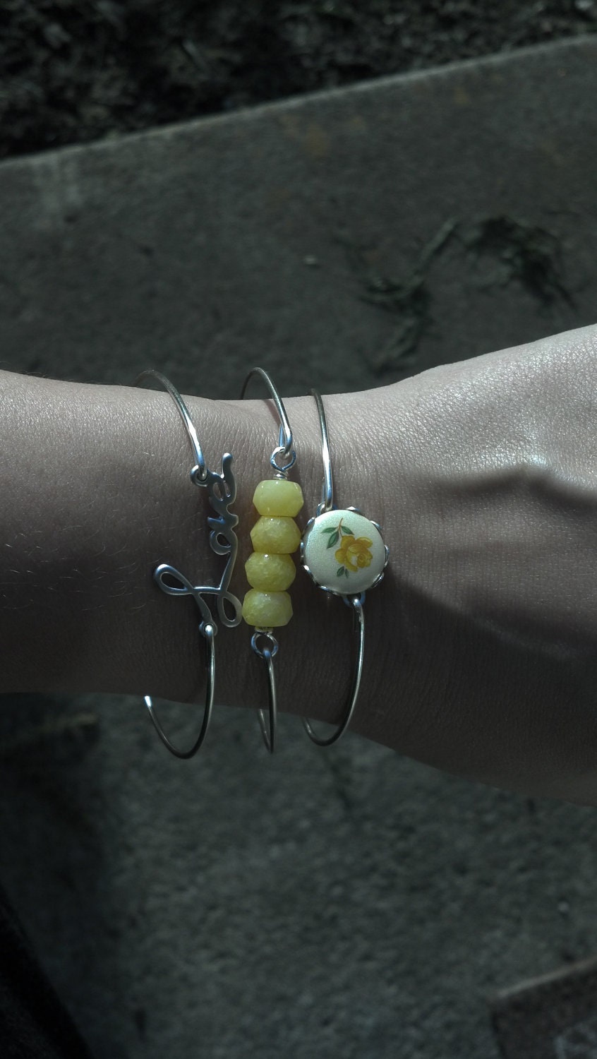 Love Will Let The Sunshine In-Silver Bangle Bracelets Set of 3