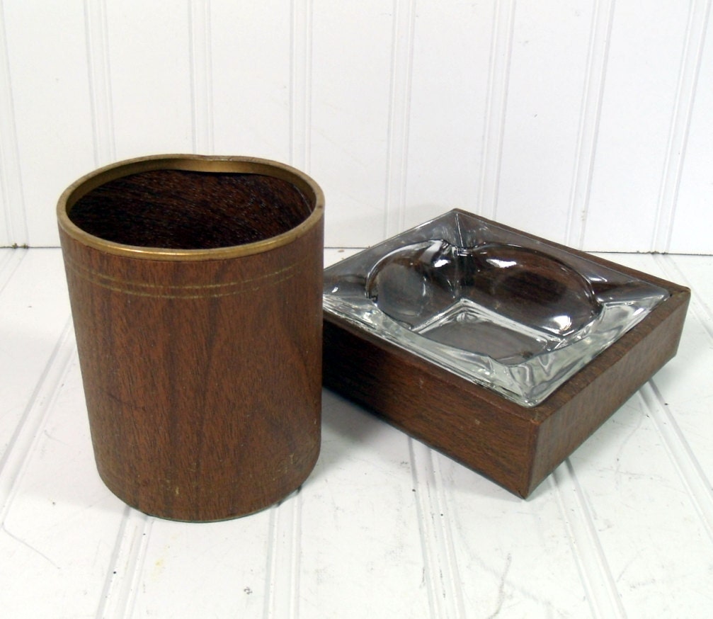 Brown Woodgrain 3 Piece Desk Set - Vintage 1970s Office Accessories - BoHo Chic Bins for Repurposing