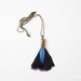 FEATHER & LEATHER necklace - black blue with antique brass leaf