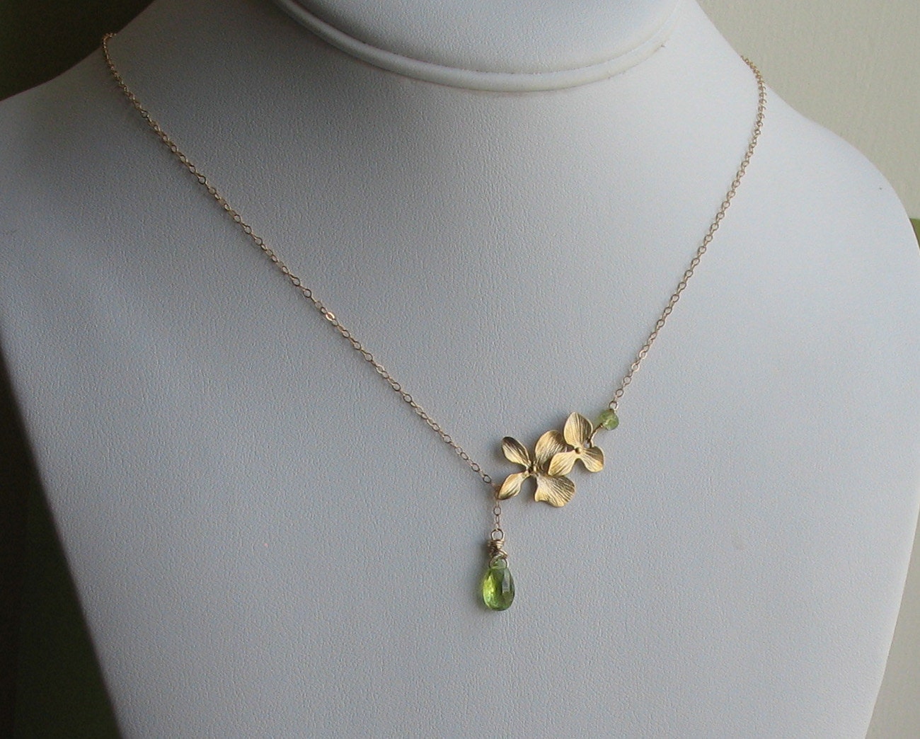 Peridot and Orchid Gold Fill Necklace -- Custom Birthstones Available