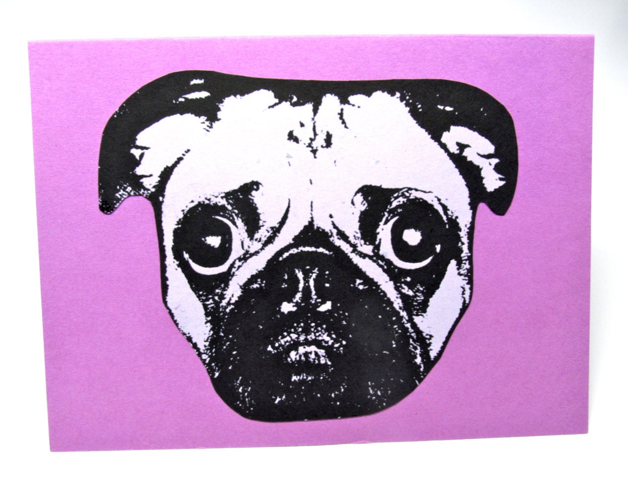 Litho-Pug Notecard  -- Great gift for a Pet-Lover -- Card and Envelope -- Ready to Gift or Use--Blank Inside