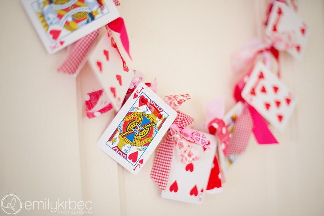 Valentine's Day Garland Playing Card and Knotted Fabric Garland - CountryChiq Valentine's Day Garland Playing Card and Knotted Fabric Garland - CountryChiq