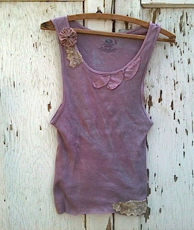 Rustic plum tee sleeveless tank top shirt hand dyed shabby top Lace anthropologie like prairie girl Berry appliqué linen cowgirl