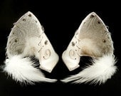 Cloud Fox Silver White Pearl Leather Jeweled Fox Ears Kitsune Inumimi Cosplay Fantasy Goth Fashion Accessory